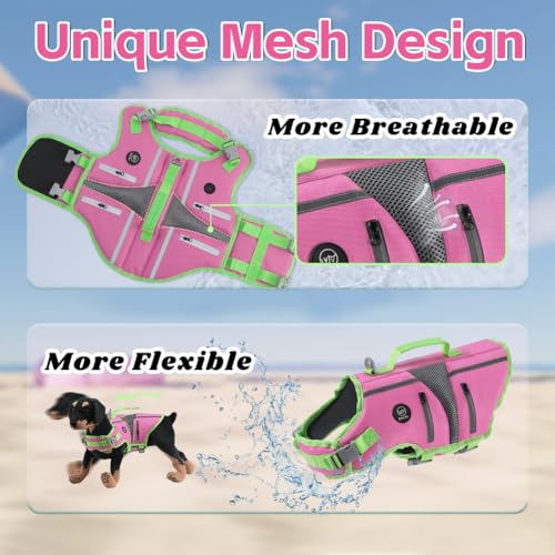 EMUST Dog Life Jacket,Dog Life Vest for Swimming,Small Dog Swim Vest,Lightweigth Adjustable Reflective Puppy Pet Float Life Preserver Vest,Pink,S - color: New Pink, size: S