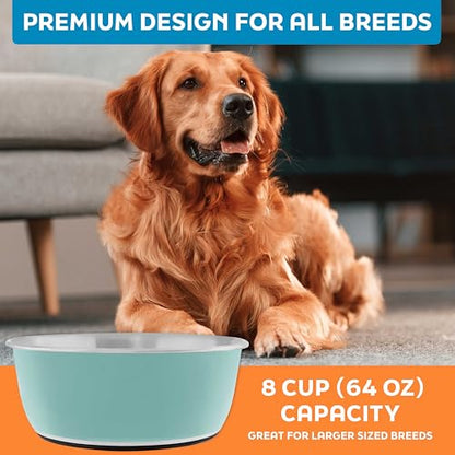 Master Pet Supply Stainless Steel Dog Bowls Set of 2 (64 Oz Each) with Non-Slip Rubber Base - Aqua Sky - Basic Dog Food Bowl Water & Food Bowls for Small Medium Large Dogs & Cats, Metal Dish - color: Aqua Sky, size: 8 Cups (64 oz) 2 Pack
