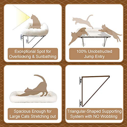 Zakkart Cat Window Perch - 100% Metal Supported from Below - Comes with Warm Spacious Pet Bed - Cat Window Hammock for Large Cats & Kittens - for Sunbathing, Napping & Overlooking (White) - color: White