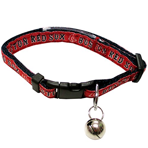 MLB CAT Collar Boston Red Sox Satin Cat Collar Baseball Team Collar for Dogs & Cats. A Shiny & Colorful Cat Collar with Ringing Bell Pendant - color: Boston Red Sox