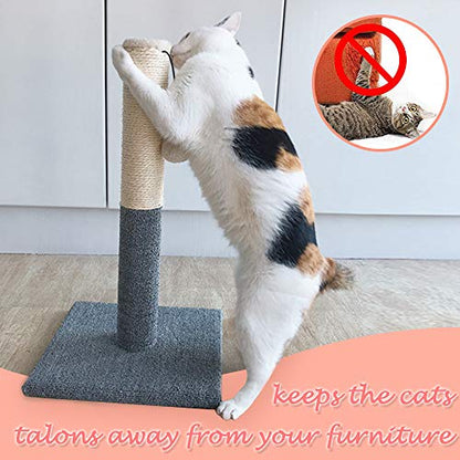 Cat Scratching Post Tower, Tall Cat Scratch Post, Natural Sisal Rope Scratcher Posts Refill for Indoor Cats, Carpet Cat Scratching Post with Replaceable Toys, Sturdy Base (Grey) - color: White