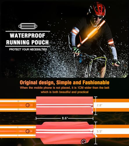 Ylzzrs LED Belt Reflective Sash for Walking at Night,High Visibility Adjustable Night Running Safety Gear,Light Up Running Belt Reflective Gear with Phone Bag/Armband for Runners Walkers Men Women - color: Orange