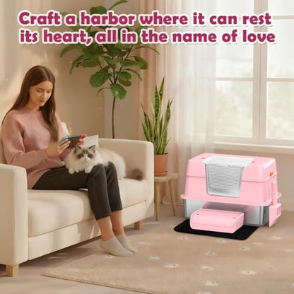 Vivifying Pink Stainless Steel Covered Cat Litter Box – Odor-Control, Easy-Clean Modular Enclosed Kitty Toilet, Elegant Design for Stylish Cat Moms - color: Pink