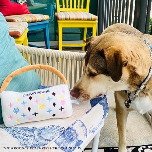 Haute Diggity Dog Chewy Vuiton Handbag Plush Squeaky Dog Toy, Soft Durable Designer-Inspired Stuffed Puppy Chew Toys for Small, Medium & Large Dogs, Machine-Washable (White) XL - color: White Purse, size: X-Large