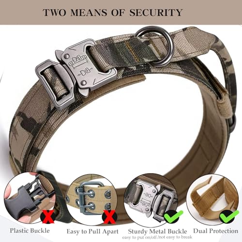 Tactical Dog Collar Military Dog Collar Adjustable Nylon Dog Collar Heavy Duty Metal Buckle with Handle for Dog Training (Camo,S) - color: Camo, size: Small (Pack of 1)