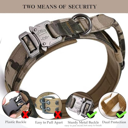 Tactical Dog Collar Military Dog Collar Adjustable Nylon Dog Collar Heavy Duty Metal Buckle with Handle for Dog Training (Camo,S) - color: Camo, size: Small (Pack of 1)