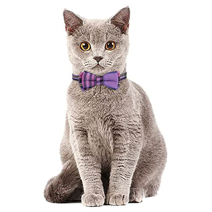 Faleela 2 Pack/Set Cat Collar with Cute Bow Tie and Bell,Breakaway Plaid Shirt Collar for Kitty Adjustable Safety - color: 2023new-Purple