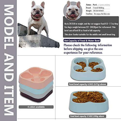 Healthy Slow Feeding Dog Bowl for French Bulldog -Slow Feeder Dog Bowl No Chocking Dog Cat Food Water Bowl with Four-Leaf Clover Pattern (Blue) - color: Blue