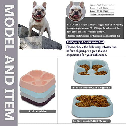Healthy Slow Feeding Dog Bowl for French Bulldog -Slow Feeder Dog Bowl No Chocking Dog Cat Food Water Bowl with Four-Leaf Clover Pattern (Blue) - color: Blue