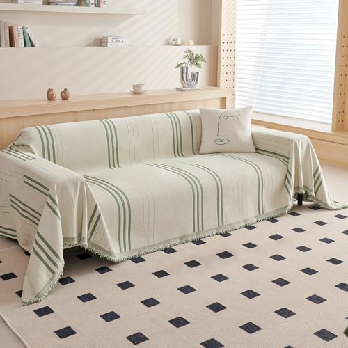 Couch Cover Washable Chenille Sofa Protector for Pet Kids Beige Green Loveseat Couch Covers for 2 Cushion Couch Stripe Jacquard Versatile Sofa Throw Slipcover for Futon Couch, 71"x102" - color: A0# Beige/Green - Striped, size: XX-Medium 71" x 102"