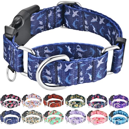 Martingale Collar for Dogs with Buckle Heavy Duty Boy Dog Collar for Medium Dogs, Deep Blue Shark - color: Deep Blue Shark, size: Medium