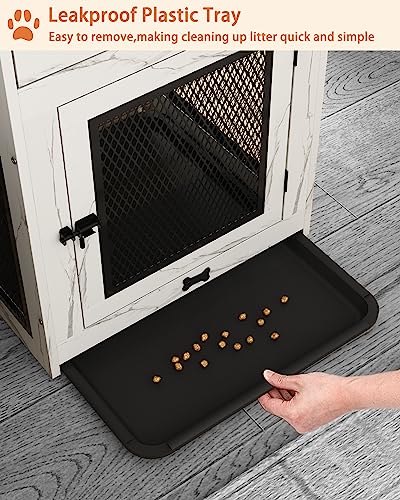 Dog Crate Furniture,Wooden Dog Crate End Table with Storage Drawer&Cushion&Tray, QC3.0 Wireless Charging,Dual USB,Small Dogs Marble White - color: Marble White, size: 25.0"L x 19.0"W x 24.0"H