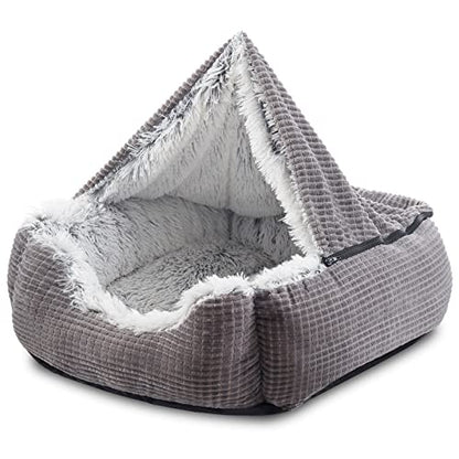 MIXJOY Dog Beds for Large Medium Small Dogs, Rectangle Cave Hooded Blanket Puppy Bed, Luxury Orthopedic Cat Beds for Indoor Cats, Warmth and Machine Washable (30 inches, Grey) - size: 30.0"L x 24.0"W x 9.0"Th
