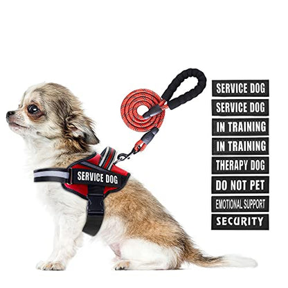 Service Dog Vest Harness and Leash Set, Animire in Training Dog Harness with 10 Dog Patches, Reflective Dog Leash with Soft Padded Handle for Small, Medium, Large, and Extra-Large Dogs (RED,XS) - color: Red, size: XS