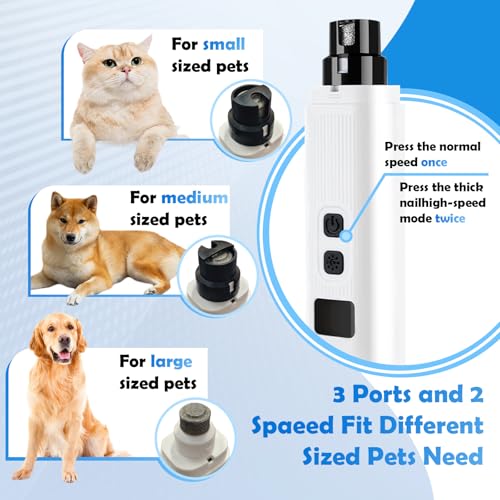 Dog Nail Grinder, Electric Pet Nail Grinder with 2 Speed Digital USB Rechargeable Dog Nail Trimmer Nail Claw Clippers with LED Lighting Quiet Paws Grooming for Medium Small Dogs Pet