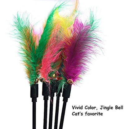 IUHKBH Cat Wands, 6 PCS Colorful Feather Stick Flexible Kitten Wand Interactive Cat Toys, Safe for Your Kitty - color: A