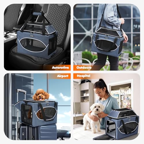 Top-Expandable Pet Carrier 18x11x11Inch Delta American United Airline Approved Underseat to 15lbs Stable Car Travel Carriers for Small Dogs Cats with Locking Safety Zippers Anti-Scratch Mesh - color: Blue, size: 18"x11"x11"
