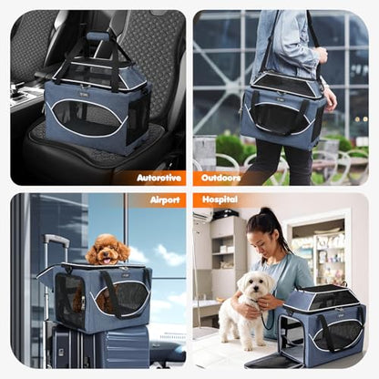 Top-Expandable Pet Carrier 18x11x11Inch Delta American United Airline Approved Underseat to 15lbs Stable Car Travel Carriers for Small Dogs Cats with Locking Safety Zippers Anti-Scratch Mesh - color: Blue, size: 18"x11"x11"