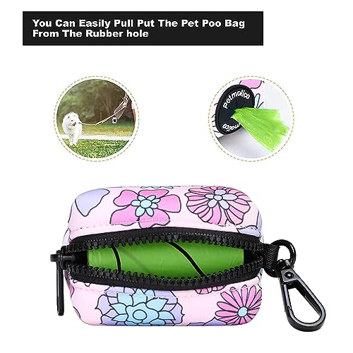 Dog Poop Bag Holder Leash Attachment, Waste Bag Dispenser Zippered Pouch, Fits Any Leash, Includes Free Roll of Bags, 2 Pack, Colorful Daisy - color: Colorful Daisy