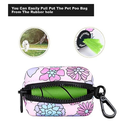 Dog Poop Bag Holder Leash Attachment, Waste Bag Dispenser Zippered Pouch, Fits Any Leash, Includes Free Roll of Bags, 2 Pack, Colorful Daisy - color: Colorful Daisy