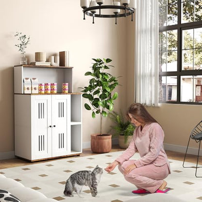 Yafylly Double Litter Box Enclosure for 2 Litter Boxes, 2 Cat Litter Box Furniture Hidden with Scratch Mat, Cat Litter Cabinet with Storage for Indoor Cats Large, Side Table, Fit Most of Litter Box - style: With Shelf