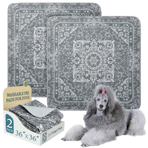 Washable Pee Pads for Dogs, 2 Pack Reusable Puppy Pads Waterproof, Absorbent and Leakproof Dog Pee Pads, Non Slip Puppy Training Pads, Pet Mat for Floor, Crate, Couch, Whelping,Grey, 36"x36" - size: 36"x36"(Pack of 2)
