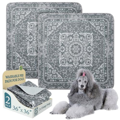 Washable Pee Pads for Dogs, 2 Pack Reusable Puppy Pads Waterproof, Absorbent and Leakproof Dog Pee Pads, Non Slip Puppy Training Pads, Pet Mat for Floor, Crate, Couch, Whelping,Grey, 36"x36" - size: 36"x36"(Pack of 2)