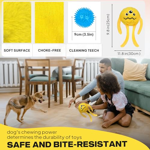 Fida Dog Chew Toys for Aggressive Chewers(3in1), Squeaky Dog Toys for Large Dogs, Interactive Dog Toys to Keep Them Busy, Dog Ball for Small, Medium and Large Dogs(Yellow) - color: Yellow