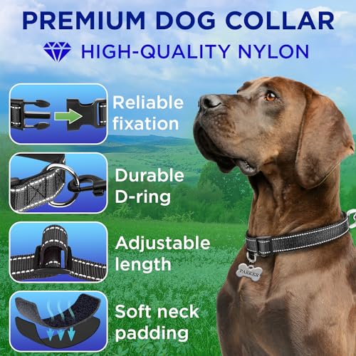 TECEUM Reflective Dog Collar – Black – XXS – Extra Soft Padding – Basic Nylon Pet Collar – Quick Release Buckle – Fits Small, Medium and Large Dogs, Puppies, Cats – ESA & Service Dog Options - color: Black, size: XX-Small