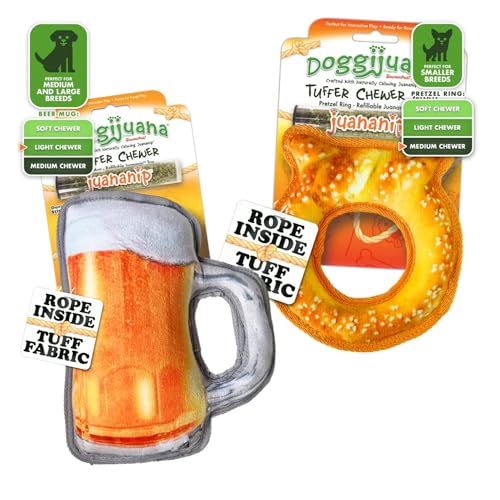 Doggijuana Doggi Duo Refillable Juananip Toy Bundle | Mini P & Beer | Funny Dog Toy Plush with Catnip and Refill | Interactive Chew Toy for Play - style: Mini P & Beer