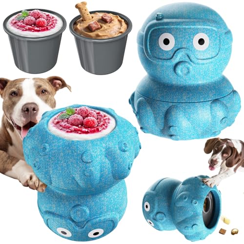 3-in-1 Dog Frozen Treat Ball, Large Size, No-Transfer Fill & Freeze Lick Cup, Treat Dispenser & Tough Chew Toy, Long-Lasting Enrichment Toy for Dogs, Octopus-Shaped