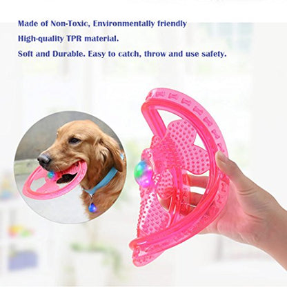 Flying Disc Dog Sport Toy with Flashing LED Lights, Light Up Pet Disk for Ultimate Night Time Play, Pink - color: Pink