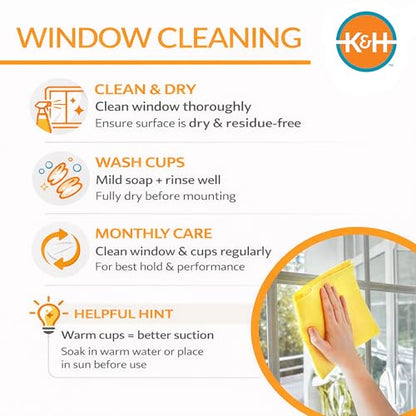 K&H Cat Window Perch EZ Mount Window Hammock - Sturdy Kitty Sill Seat, Strong Suction Cups, Metal Frame, Space-Saving Cord-Free Design, Cozy Sunbathing Bed for Large Indoor Cats, Holds 50 lbs