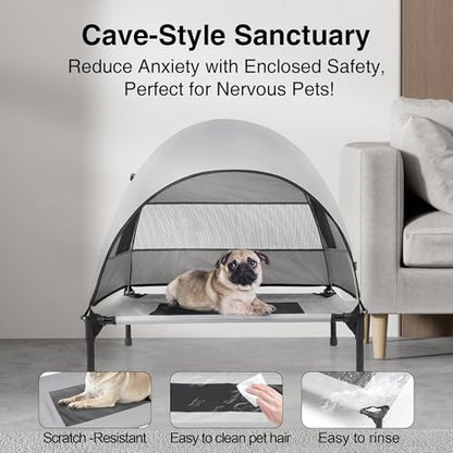 Elevated Outdoor Dog Bed with Canopy – Cooling Camping Tent, Removable Shade, Off-Ground Cot, Small