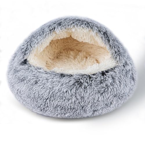 Cat Bed for Indoor Cats, Calming Cozy Cave with Self-Warming Plush, Entire Bed Machine Washable & Anti-Slip Base, Breathable Pet Bed for Small Cats&Dogs All Seasons (Grey, 22 * 22inch) - color: grey, size: 22*22inch
