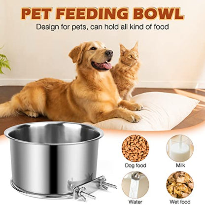 Crate Food and Water Bowl, ShineMe 2 Pack Stainless Steel Hanging Pet Bowls for Crates Kennels Cages, Metal Dog Crate Bowls Hanging No Spill for Medium and Large Pets (7.1 * 3.5” & 5.5 * 3.2”) - color: Silver (60oz+30oz)