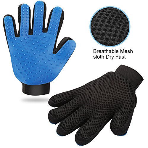 2PCS Pet Grooming Glove, Dog Brush Glove, Gentle Deshedding Brush Glove,Mess-Free Grooming Efficient Pets Hair Remover Mittens Washing Gloves for Short and Long Hair Dogs & Horses & Cats (Blue)