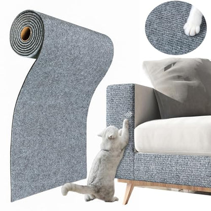 ReWallpaper Cat Scratch Pad Large Sisal Textured Grey Cuttable Carpet Roll for Wall Window Sill Bedside Floor Area Furniture Covering Durable Cat Scratching Mat Self Adhesive Pet Claw Guard 24inx6.5ft