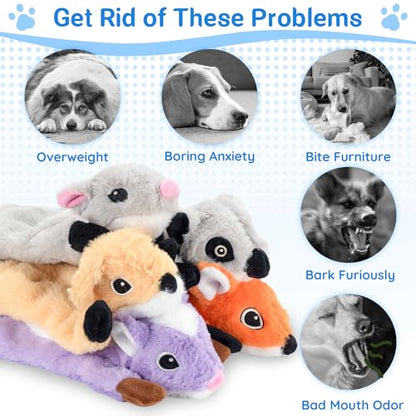 LECHONG 5-Pack Fluff-Free Squeaky Dog Toys - Crinkle No-Stuffing Body & Lightly Filled Head with Treat Hiden Pocket, Dog Toys Bundle for Aggressive Chewers Small Medium Large Dogs to Keep Them Busy - style: Tough Plush Toys