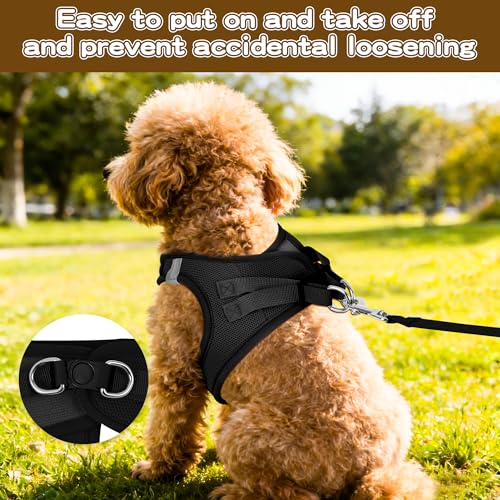 Pet Harness No Pull with Breathable Mesh, Comfort-Focused Dog and Cat Harness Featuring Hook & Loop Fastener, Snap Buckle and Double D-Rings, 0.55FIT, Black, M - color: Black, size: M