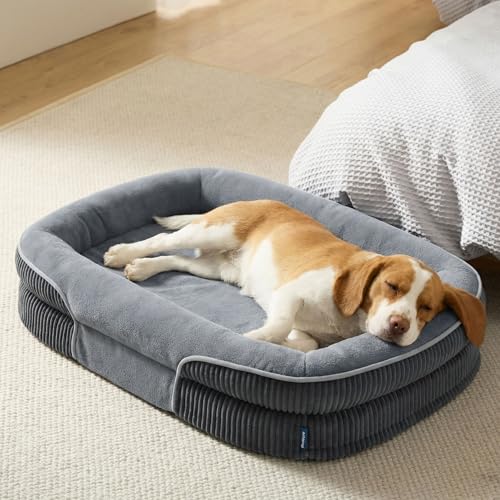 Bedsure Orthopedic Dog Beds Large Sized Dog - 360° Oval Bolster Large Dogs Bed for Senior Dogs with Waterproof Washable Cover, Big Comfort Pet Sofa Couch with Ultra-Soft Fleece, Grey, 35" - color: Charcoal, size: 35"lx25"wx7"th