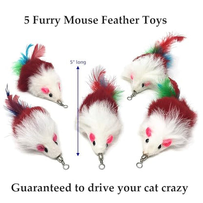 Pet Fit For Life - 10 Piece Kitten Toy Refill Pack - Replacement for Indoor Cat's Interactive Wand and Catch Wand - Features 5 Squiggly Worms and 5 Furry Mouse Feather Attachments - style: 5 Worms, 5 Mice