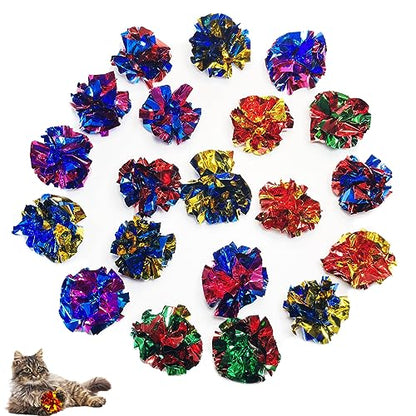 Cat Toys 20 Packs Interactive Crinkle Ball, 2.3 Inch Bright Colors Cat Ball Toys to Attract and Engage Cats, Promote a Healthy Lifestyle for All Breed Sizes Cats - size: 20 Packs