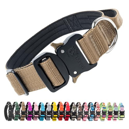 TSPRO Premium Dog Collars Tactical Dog Collar with Handle and Heavy Duty Quick-Release Metal Buckle Durable Thick and Adjustable for Medium to Large Dogs (Khaki M) - color: Basic Khaki, size: Handle-Equipped M (14.5"-18" Adjustable)