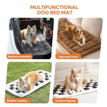 Dog Bed for Car Back Seat Soft Plush Backseat Pet Bed Mat Non-Slip Travel Pet Mat, Fuzzy Plaid Dog Seat Cover, Fit for Backseat Extenders and Trucks SUVs (Dark Brown, 54" x 24.8") - color: Dark Brown
