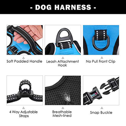 PHOEPET No Pull Dog Harnesses for Small Dogs Reflective Adjustable Front Clip Vest with Handle 2 Metal Rings 3 Buckles [Easy to Put on & Take Off](S, Blue) - color: Blue, size: Small