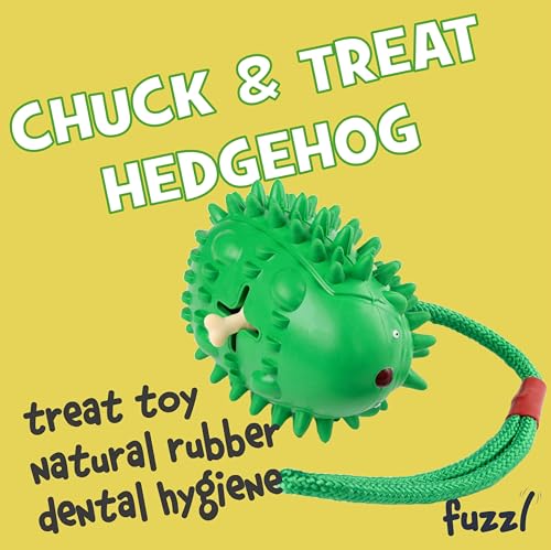 Fuzzl Eco Rubber Chuck & Treat Hedgehog - Green - Long Lasting Dog Chew Toys for Aggressive Chewers Strong Dog Toy for Dogs Durable Puppy Toys - style: Hedgehog Green