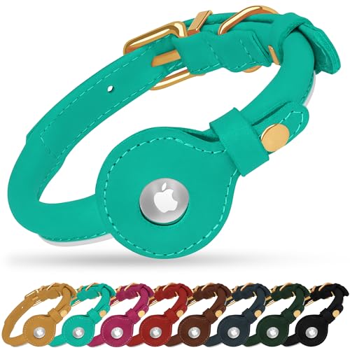 OOPSDOGGY Rolled Leather Dog Collar with Airtag Holder - Reflective Round Airtag Dog Collar - Soft Tracking Pet Collar for Small Dogs Puppy Cats Kitten (Teal, XS, 8"-11") - color: Teal, size: XS, 8"-11"