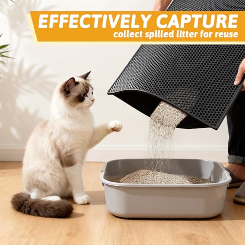 Pieviev Cat Litter Mat Double Layer Waterproof Urine Proof Trapping Mat 1 Pack (Black, 30x24 Inch (Pack of 1)) - color: Black