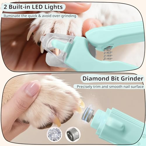 2-in-1 Dog Nail Trimmers & Dog Nail Grinder, Dog Nail Clippers with 2 LED Lights & Safety Guard, USB Rechargeable, Multiple Grinding Methods for Small, Medium, and Large Dogs & Cats (Green) - color: Green